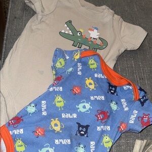 Kidgets Beige Crocodile and Blue Monster Bodysuits